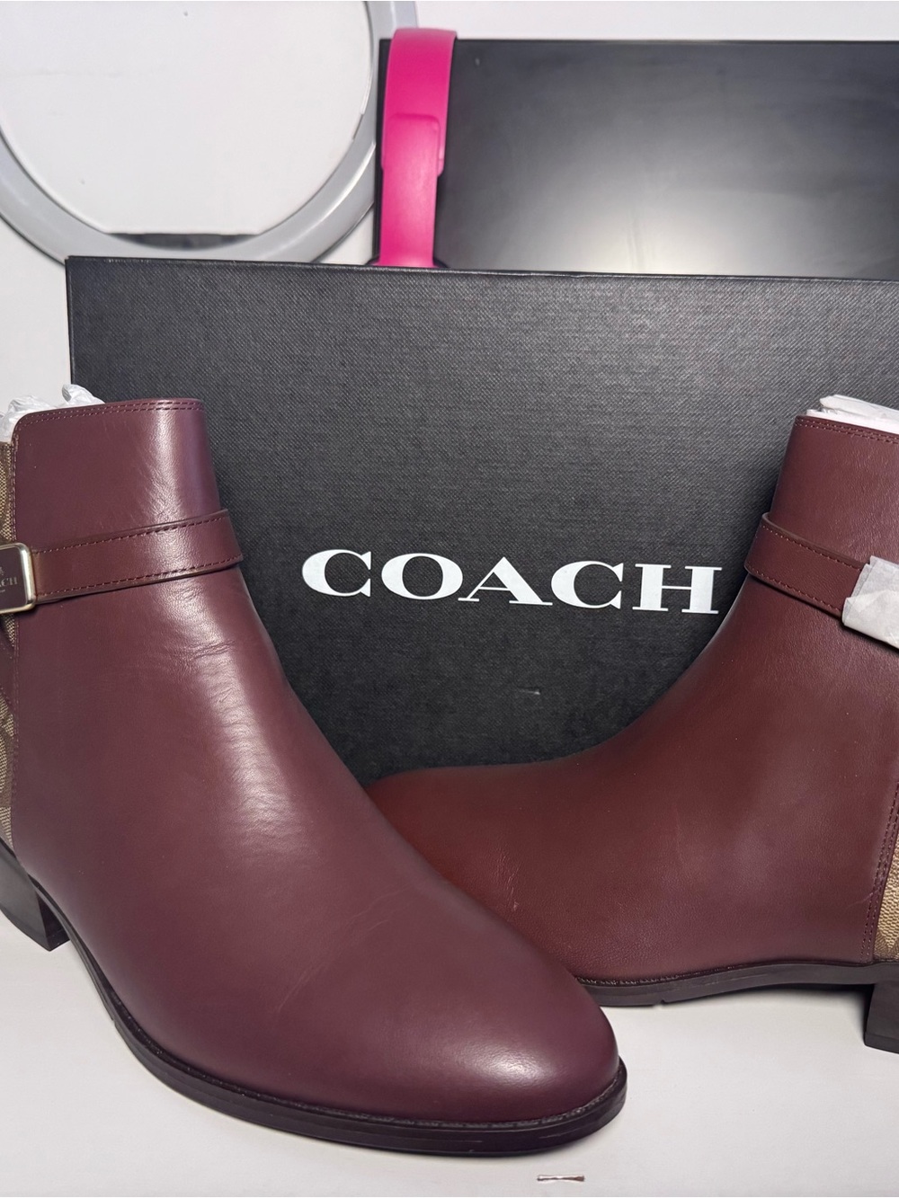 COACH Women's Leather Ankle Boots - Burgundy/Maroon